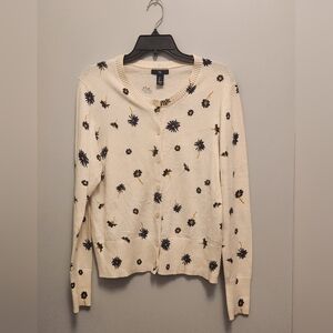 Gap Knitwear Floral Patterned Cream Button Cardigan Size Large